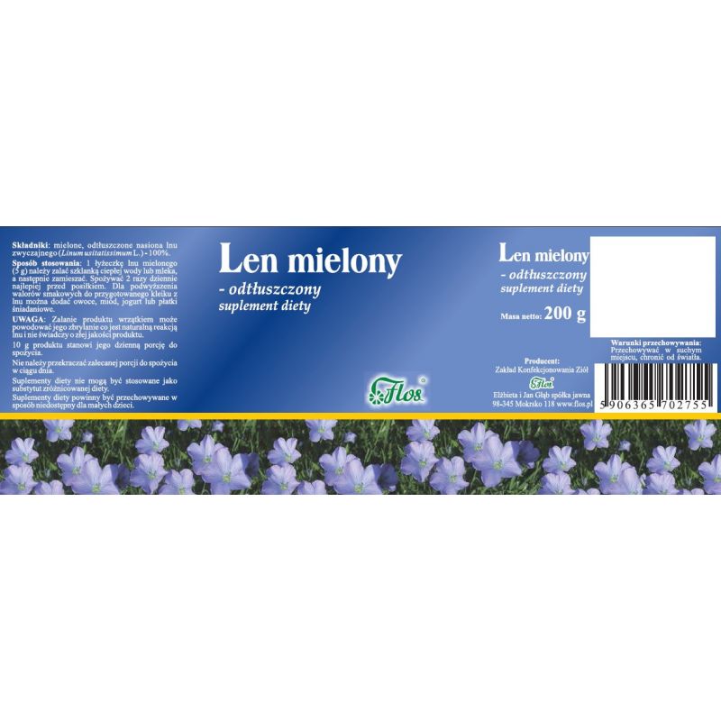 Len mielony odtłuszczony 200g Flos Len mielony odtłuszczony 200g Flos