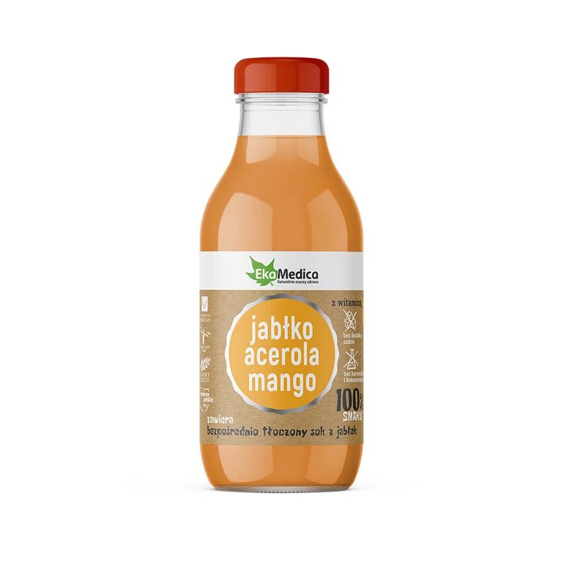 Jabłko, acerola, mango 300 ml sok 100% smaku Jabłko, acerola, mango 300 ml sok 100% smaku