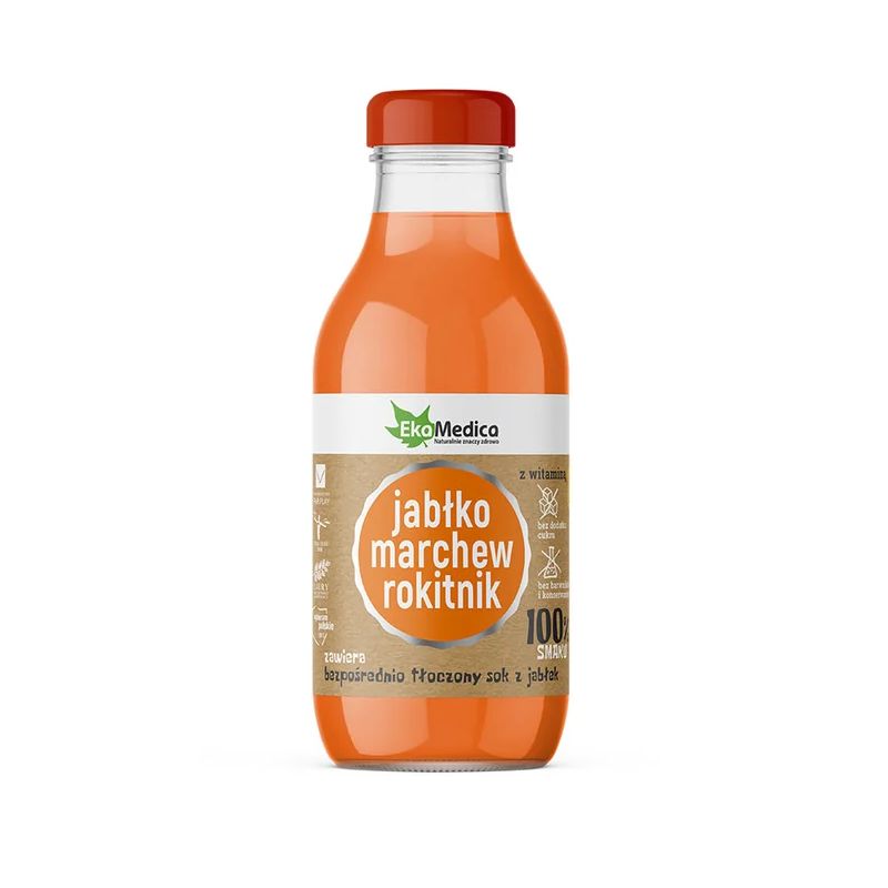 Jabłko, marchew, rokitnik 300 ml sok 100% smaku