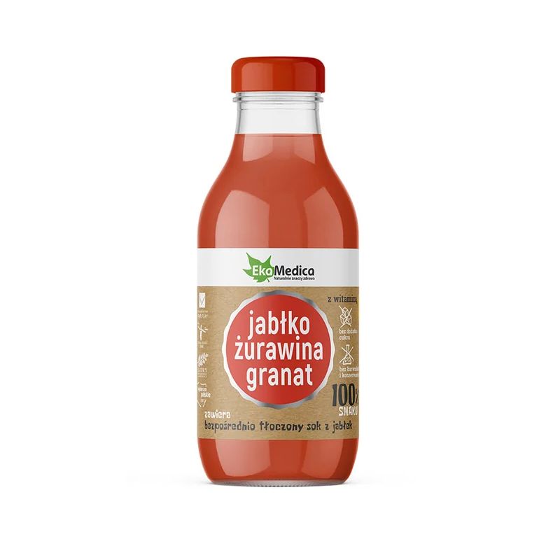 Jabłko, żurawina, granat 300 ml sok 100% smaku Jabłko, żurawina, granat 300 ml sok 100% smaku