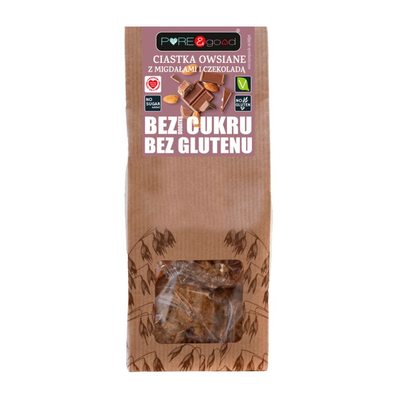 Ciastka owsiane z migdałami i czekoladą 150 g bez cukru, bez glutenu
