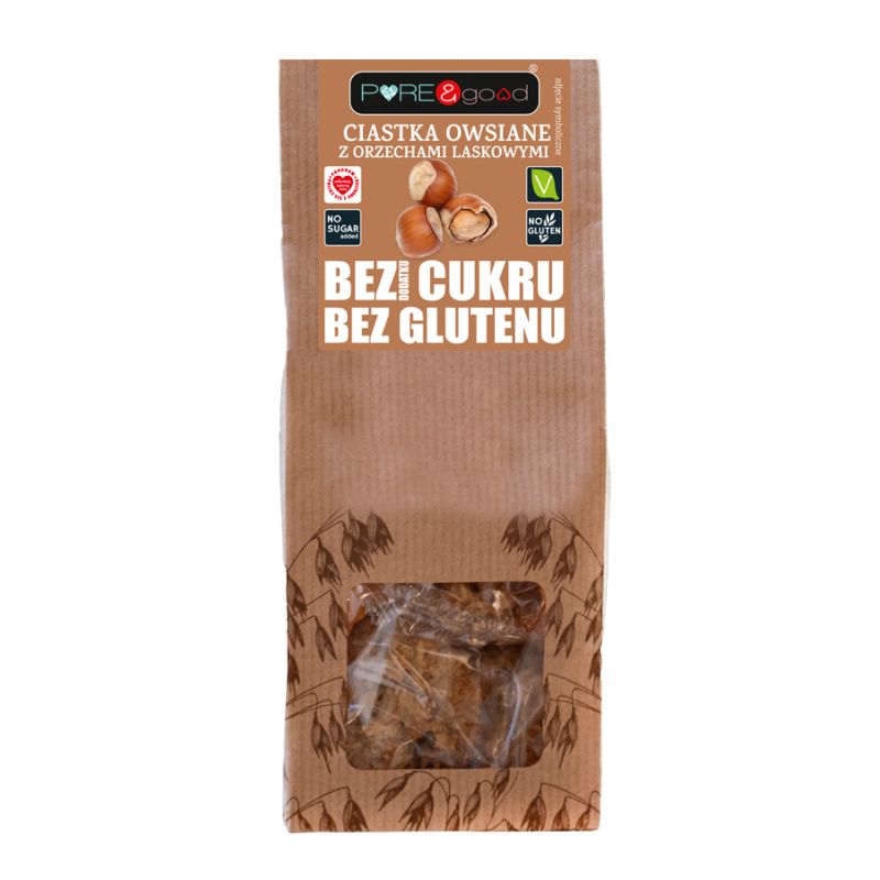 Ciastka owsiane z orzechami laskowymi 150 g bez cukru, bez glutenu