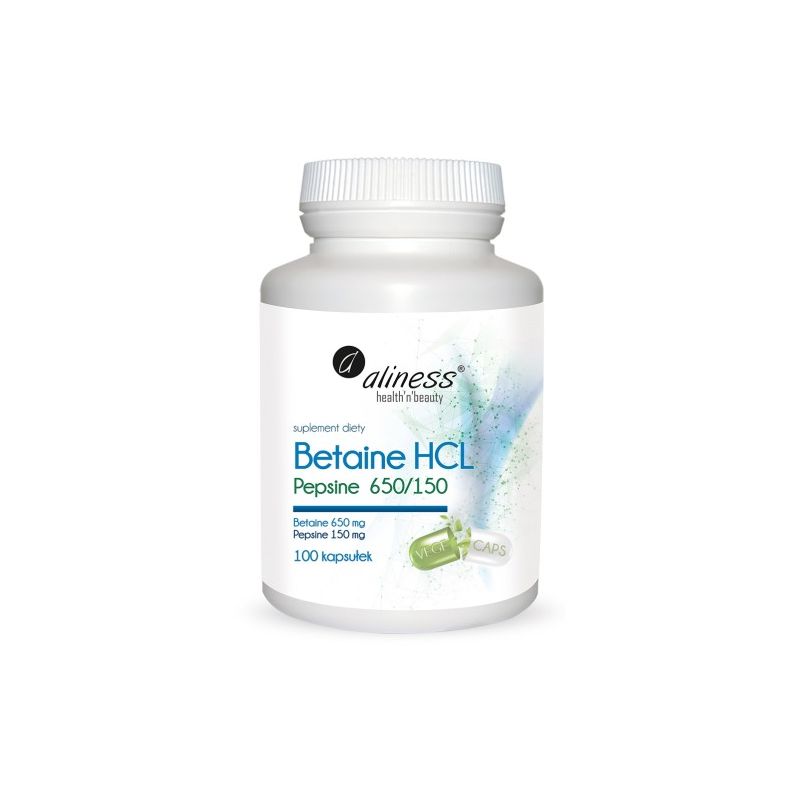 Betaina HCL Pepsine 650/150 100 kaps. Betaina HCL Pepsine 650/150 100 kaps.