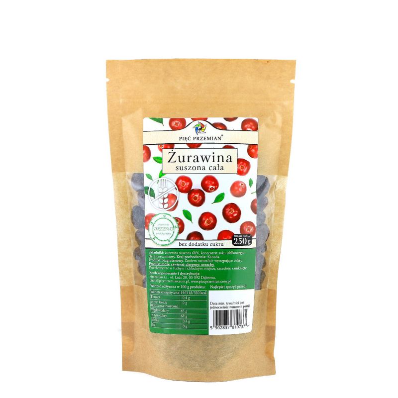 Żurawina suszona z sokiem jabłkowym 250g bez dodatku cukru