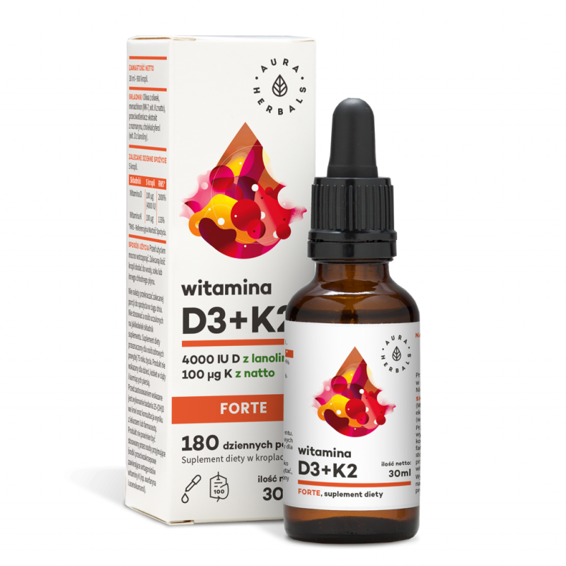 Witamina D3+K2 forte (4000+100) 30ml Aura Witamina D3+K2 forte (4000+100) 30ml Aura